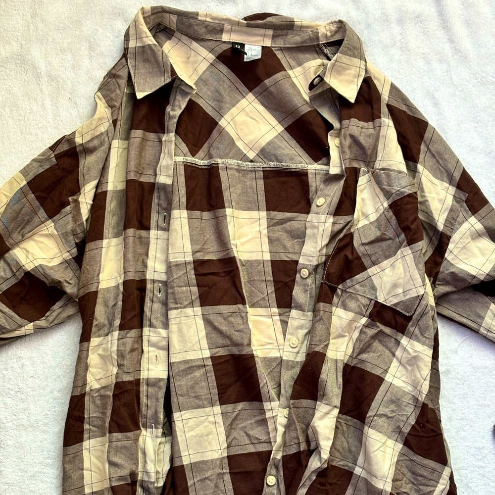 Brown Plaid Flannel BARLEY WORN Large (H&M)
